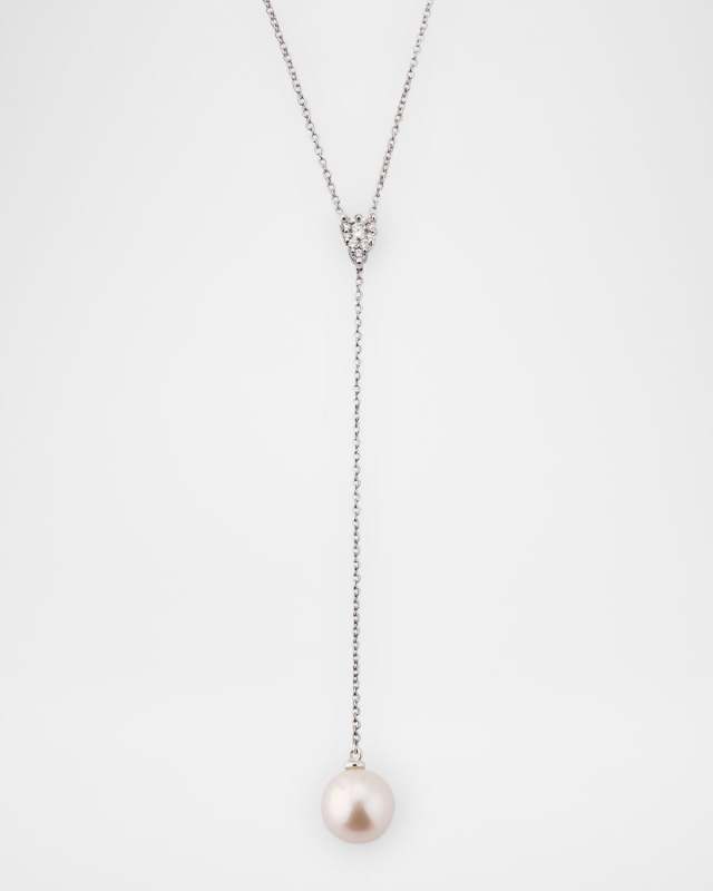18K White Gold My Song Diamond and Freshwater Pearl Pendant Necklace